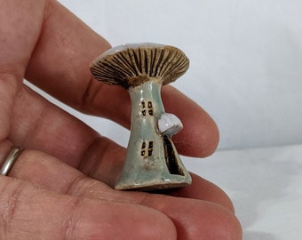 The Kernel #161 Tiny ceramic house Miniature gray and pink flora mushroom house Housewarming Enchanted fairy garden stoneware mushroom house