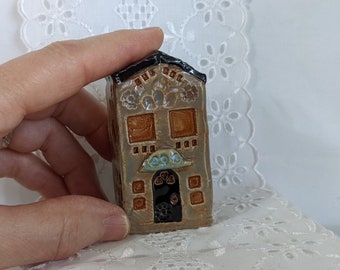 3" tall house Red roof and awning Miniature house Tiny house fairy Ceramic house Handmade Decorative house Fairy garden Ceramic Enchanted