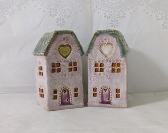 3" tall Salt and pepper shaker set Miniature house Tiny house fairy Ceramic house Handmade Decorative house Housewarming gift Wedding gift