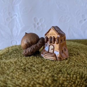 Tiny Ceramic House: Polka Dot Miniature Fairy Garden Village