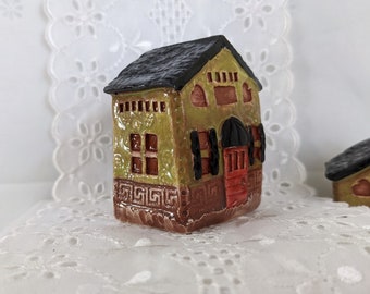 2-1/4" tall black house Green roof Miniature house Tiny house fairy Ceramic house Handmade Decorative house Fairy garden Ceramic Enchanted