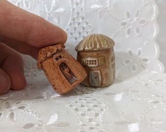 Tiny rustic thatched roof towers house Miniature house Tiny house Ceramic house Little house Housewarming Fairy garden Wedding gift