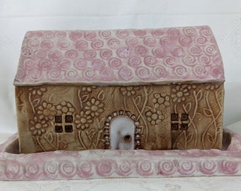 Miniature house Butter keeper Miniature house Tiny house Butter dish Fairy house Ceramic house Housewarming gift Unique gift Wedding gift