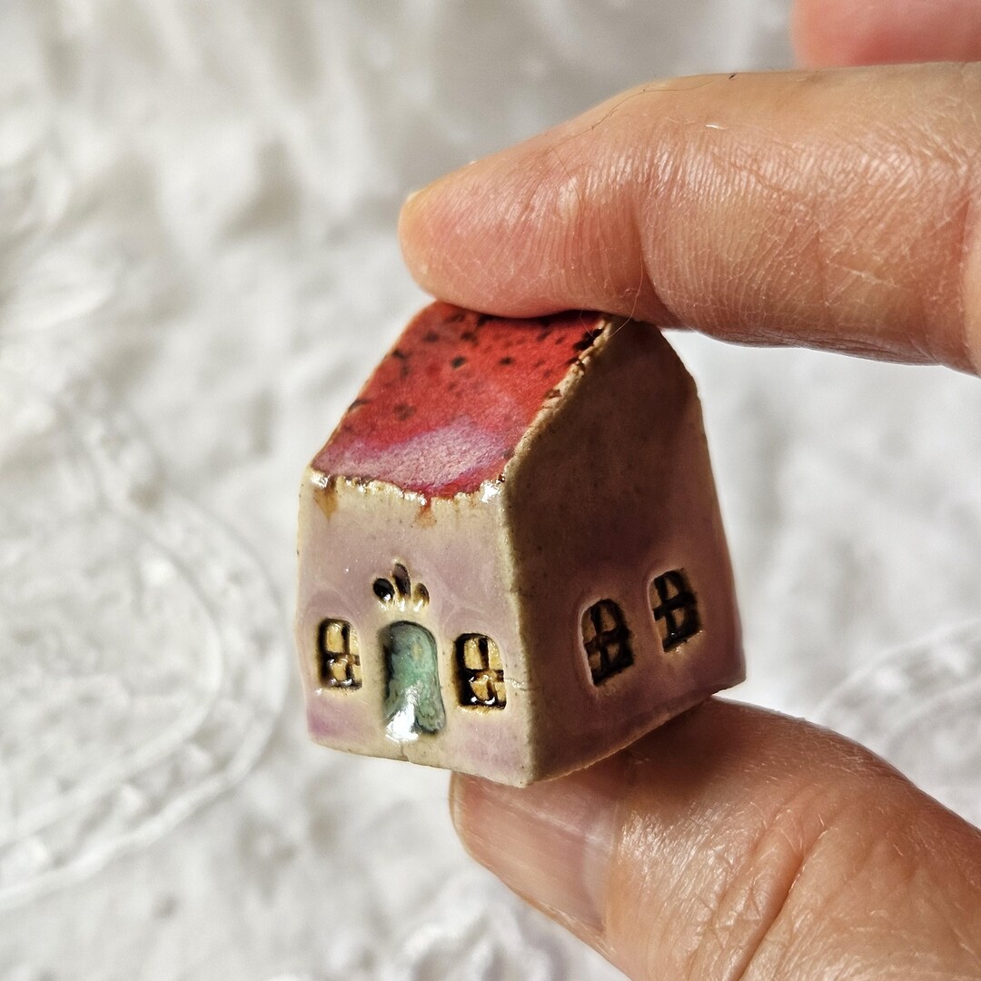 Ceramic Raspberry Tiny Ceramic House: Raspberry Lavender Miniature Fairy Garden Decor - Etsy