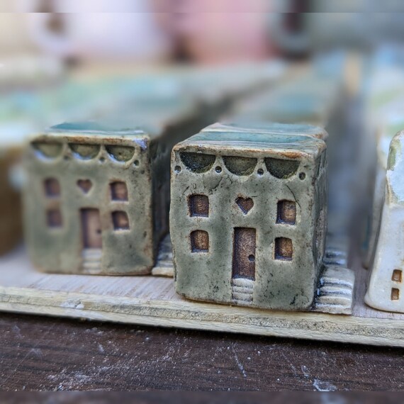 Gray 158 Tiny Ceramic House Miniature House Scalloped Etsy