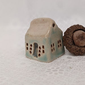 Blue #154 Tiny ceramic house Miniature house with gray door Tiny house Ceramic house Little house Housewarming Fairy garden Wedding gift
