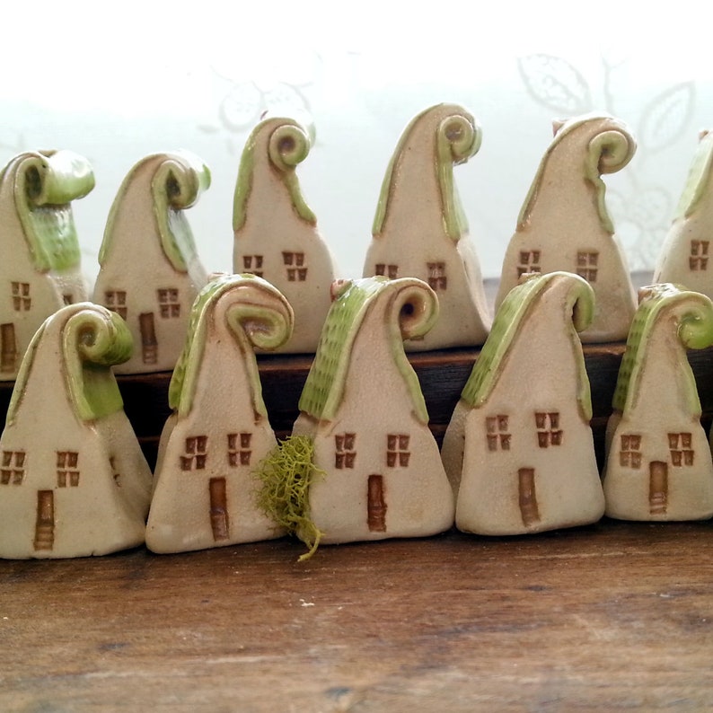Miniature house Tiny house Woodland house Curly roof house Fairy house Ceramic house Little house Fairy garden house FairyPottery house