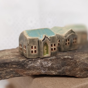 Blue top #149 Tiny ceramic house Miniature house Porcelain house with front porch Tiny house Ceramic house Little house Housewarming