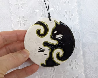 Yin yang black and white cat ornament