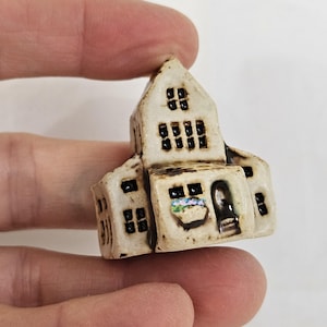 Miniature Ceramic Farmhouse: Blue Flowers Fairy Garden House