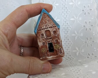 2-1/4" tall house Gray roof Miniature house Tiny house fairy Ceramic house Handmade Decorative house Fairy garden Ceramic Enchanted