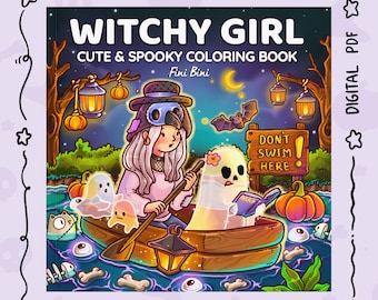 Libro da colorare Witchy Girl: 40 illustrazioni spettrali di Halloween (download digitale PDF)