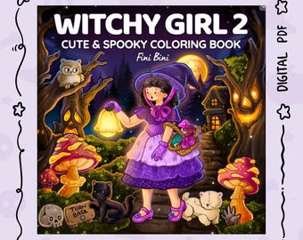 Witchy Girl 2 Coloring Book: 40 Spooky Halloween Illustrations (Digital Download PDF)