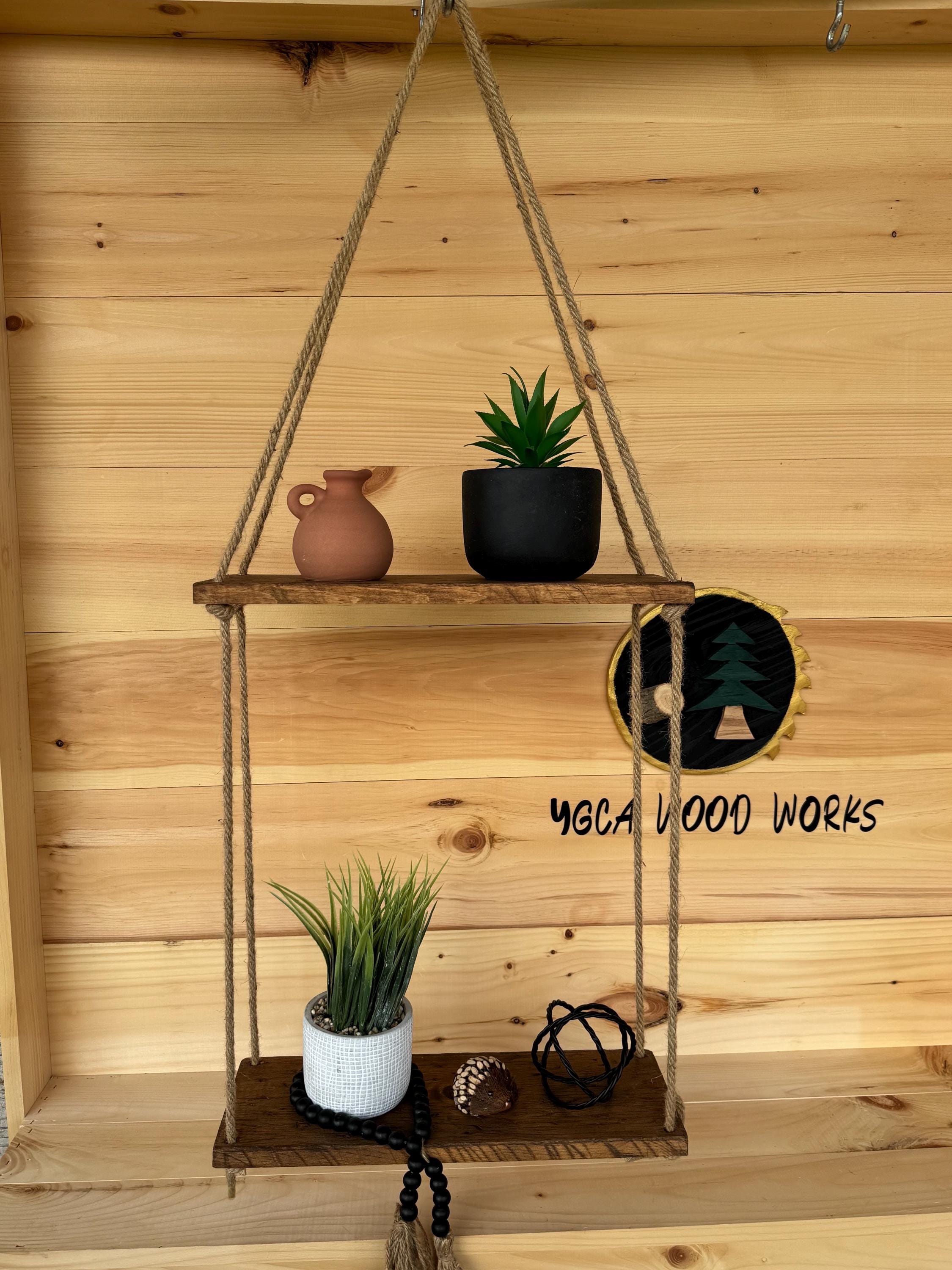 Rustic Hanging Rope Shelf – Farmhouse Wall Décor - Thumbnail 2