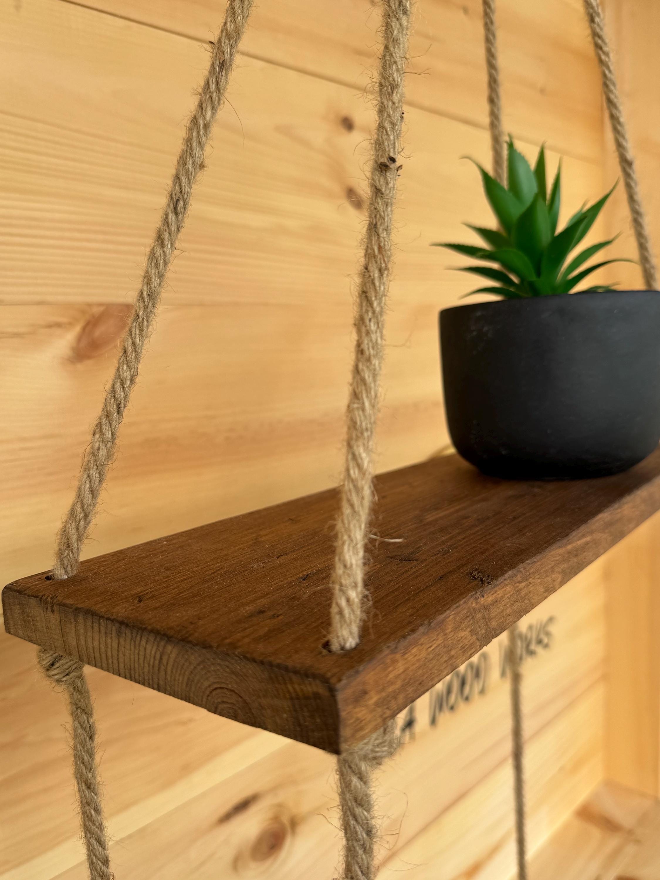 Rustic Hanging Rope Shelf – Farmhouse Wall Décor - Thumbnail 3