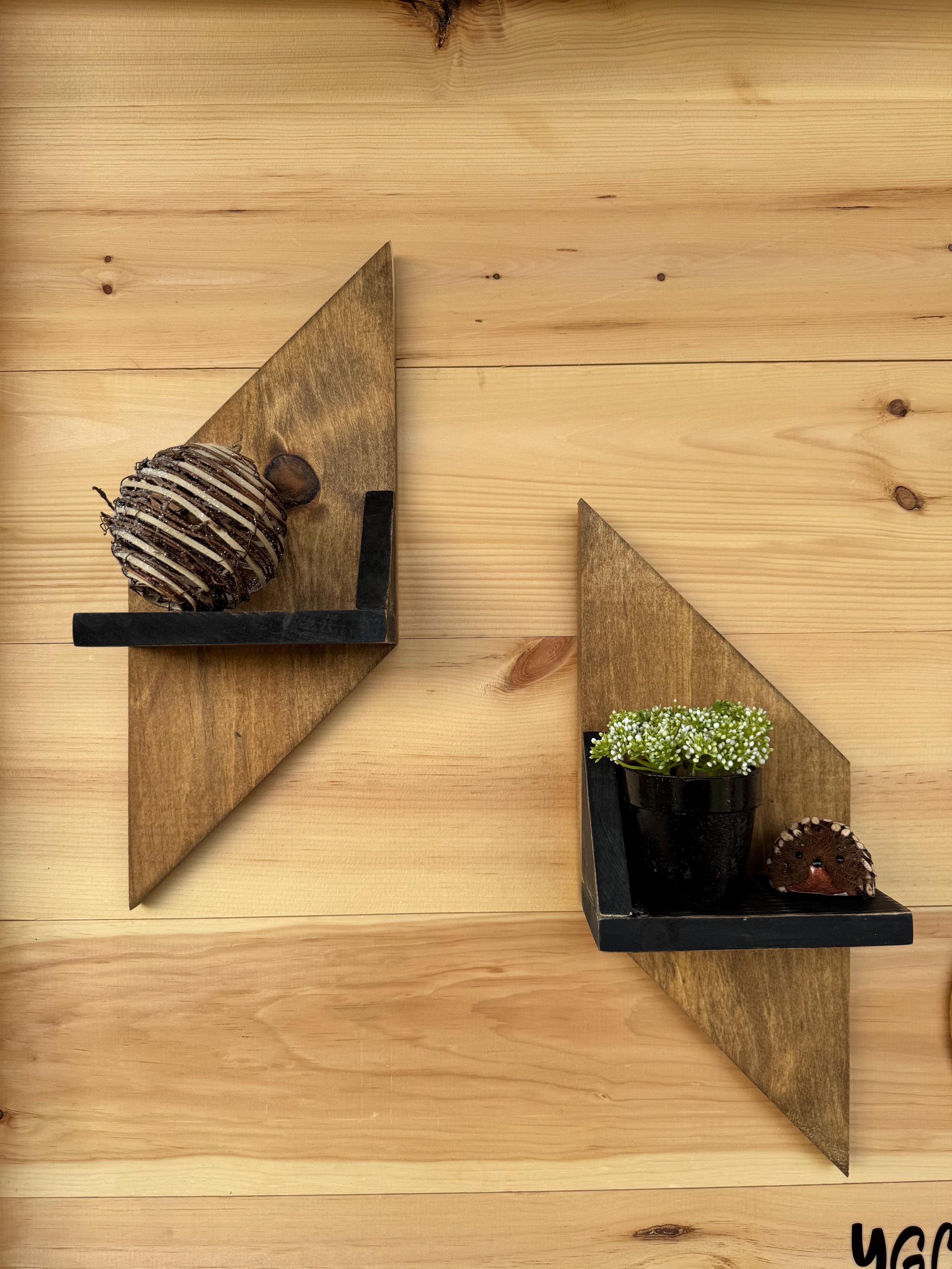 Geometric Wooden Wall Shelf Set of 2