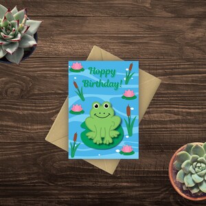 Hoppy verjaardagswenskaart – schattig kikkerontwerp