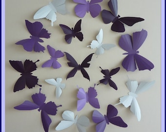3D Wall Butterflies - 100  Lavender, Lilac Purple, Dark Plum,  White Butterfly Silhouettes, Nursery, Home Decor, Wedding