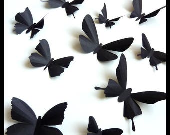 3D Wall Butterflies - 15 Assorted Black Butterfly Silhouettes, Home Decor, Nursery