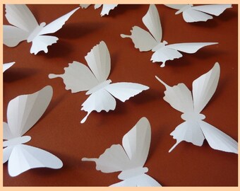 3D Wall Butterflies - 15 White Butterfly Silhouettes, Nursery, Home Decor, Wedding