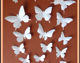 3D Wall Butterflies - 20 White Butterfly Silhouettes, Nursery, Home Decor, Wedding