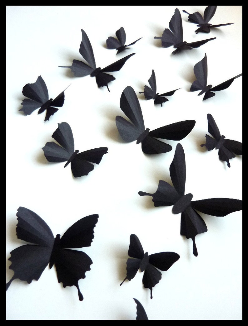 3D Wall Butterflies 20 Assorted Black Butterfly Silhouettes, Home Decor, Wedding, Nursery image 1