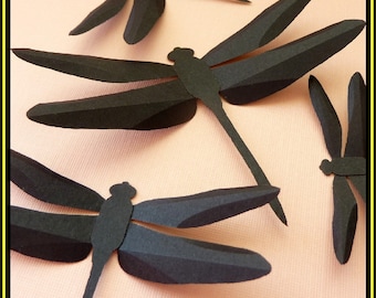 3D Wall Dragonfly - 10 Assorted Black Dragonflies Silhouettes