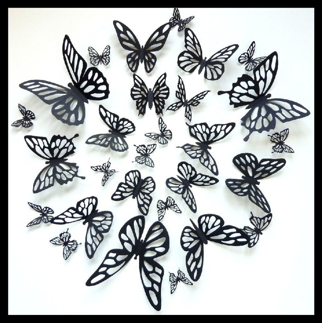 3D Wall Butterflies 30 Black Butterflies for Your Home Etsy