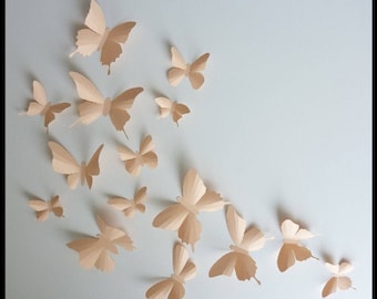 3D Wall Butterflies - 20 Light Peach Butterfly Silhouettes, Nursery, Home Decor, Wedding