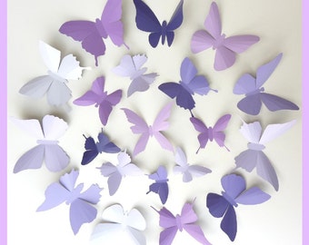 3D Wall Butterflies - 30 Lavender, Purple, Eggplant Butterfly Silhouettes, Nursery, Home Decor, Wedding