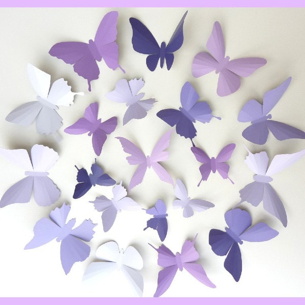 3D Wall Butterflies - 30 Lavender, Purple, Eggplant Butterfly Silhouettes, Nursery, Home Decor, Wedding