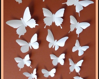 3D Wall Butterflies - 30 White Butterfly Silhouettes, Nursery, Home Decor, Wedding