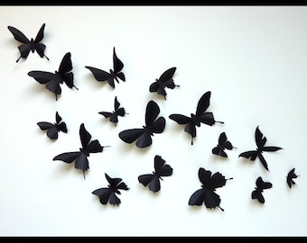 3D Wall Butterflies - 20 Assorted Black Butterfly Silhouettes, Nursery, Wedding, Home Decor