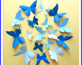 3D Wall Butterflies - 15 Azure, Baby, Royal Blue Butterfly Silhouettes, Nursery, Home Decor