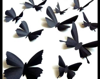 3D Wall Butterflies - 20 Assorted Black Butterfly Silhouettes, Nursery, Wedding, Home Decor