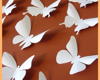 3D Wall Butterflies - 15 White Butterfly Silhouettes, Wedding, Nursery, Home Decor