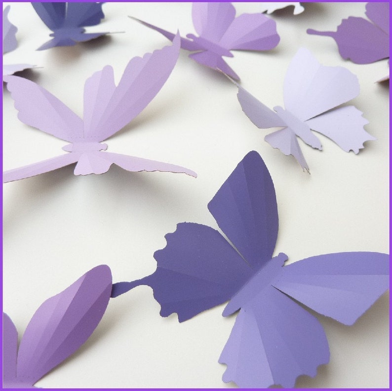 3D Wall Butterflies 30 Lavender, Purple, Eggplant Butterfly Silhouettes, Nursery, Home Decor, Wedding image 2