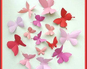 3D Wall Butterflies - 25 Salmon, Carnation, Lipstick, Pastel Pink Butterfly Silhouettes, Nursery, Wedding