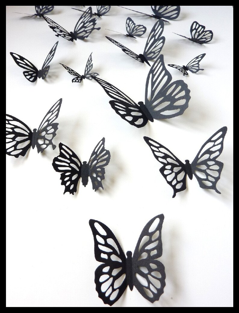 3D Wall Butterflies 15 Black Different Butterfly for Your Etsy