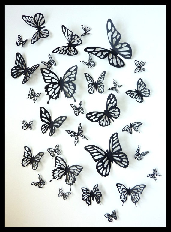 3D Wall Butterflies 80 Black Different Butterfly for Your Etsy