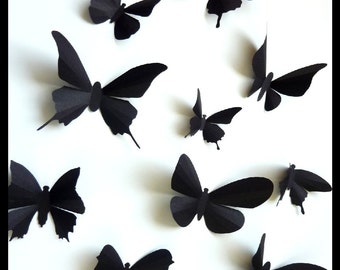 3D Wall Butterflies - 30 Assorted Black Butterfly Silhouettes, Nursery, Home Decor, Wedding