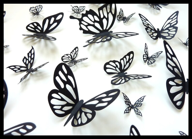 3D Wall Butterflies 80 Black Different Butterfly for Your Etsy