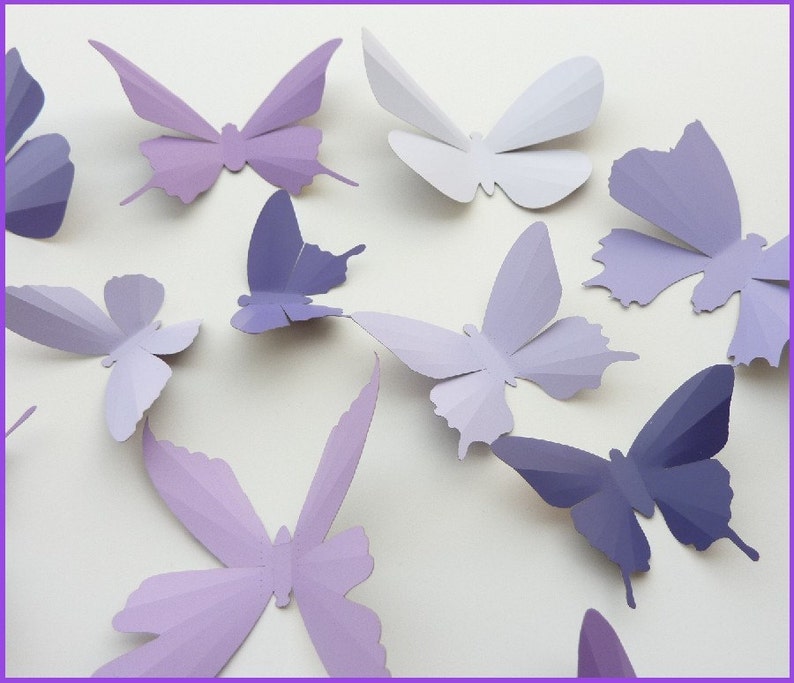 3D Wall Butterflies 30 Lavender, Purple, Eggplant Butterfly Silhouettes, Nursery, Home Decor, Wedding image 3