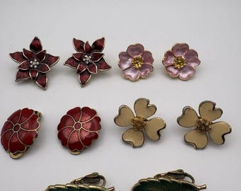 Lote de pendientes vintage de flores esmaltadas multicolores