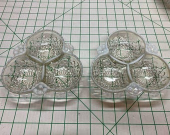 Dulceras vintage de piedra lunar opalina con relieve de puntos - Juego de 2