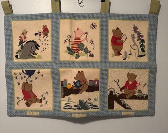 Vintage Winnie de Pooh-wandtapijt handgemaakt 34 x 22,75