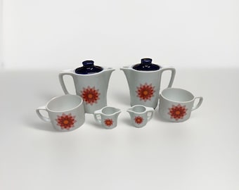 Schonwald Duitsland wit met bloem koffieservies met deksels fijn porselein vintage jaren 70