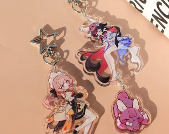 Genshi Colombina Sandrone Anime Acrylic Keychain Backpack Charm with Multiple Cute Characters - Perfect Fan Art Gift for Fans