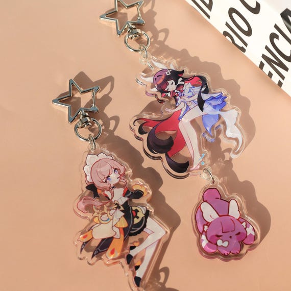 Genshi Colombina Sandrone Anime Acrylic Keychain Backpack Charm with Multiple Cute Characters - Perfect Fan Art Gift for Fans