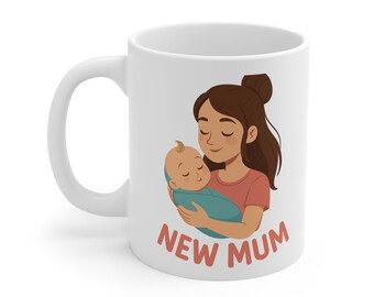 New Mum Ceramic Coffee Cups, Cute Mugs for New Mothers, Gift for New Parents, Personalized Present, Baby Shower Gift
